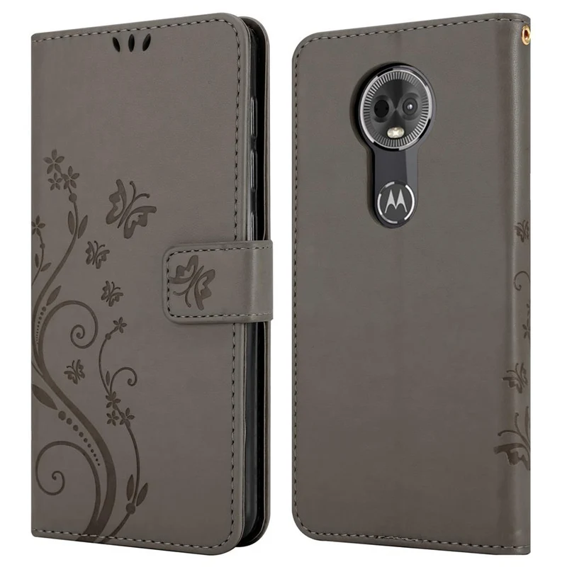Cadorabo Hülle kompatibel mit Motorola MOTO E5 PLUS Schutzhülle im Blumen Design mit Magnetverschluss, Standfunktion und Kartenfächern