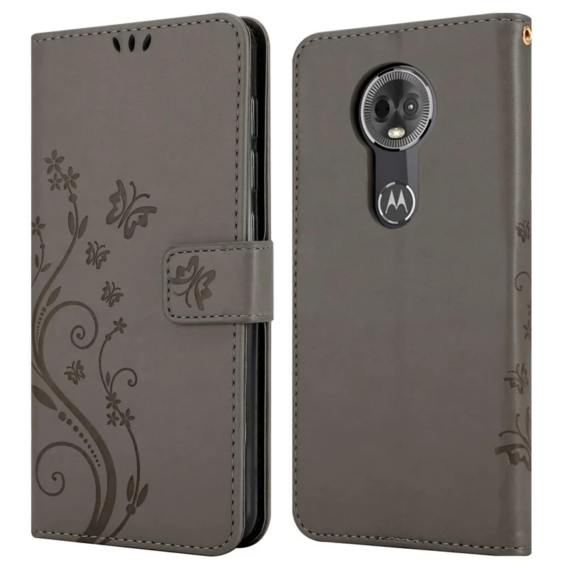 Cadorabo Hülle kompatibel mit Motorola MOTO E5 PLUS Schutzhülle im Blumen Design mit Magnetverschluss, Standfunktion und Kartenfächern