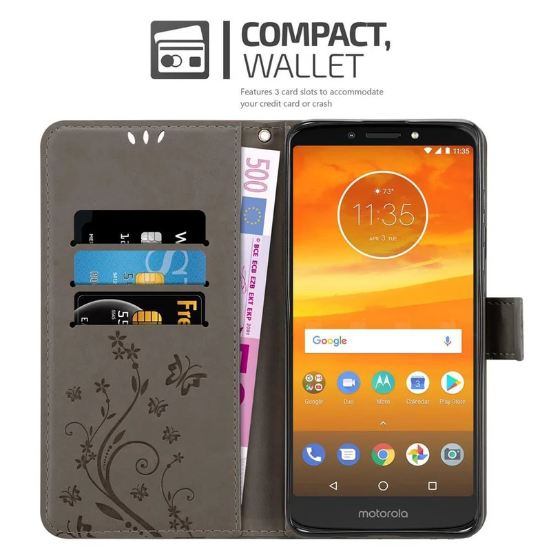 Cadorabo Hülle kompatibel mit Motorola MOTO E5 PLUS Schutzhülle im Blumen Design mit Magnetverschluss, Standfunktion und Kartenfächern