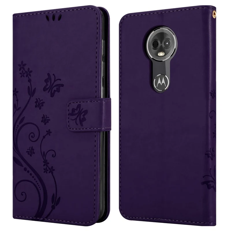 Cadorabo Hülle kompatibel mit Motorola MOTO E5 PLUS Schutzhülle im Blumen Design mit Magnetverschluss, Standfunktion und Kartenfächern