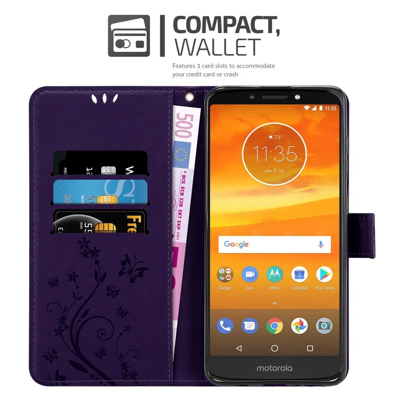 Cadorabo Hülle kompatibel mit Motorola MOTO E5 PLUS Schutzhülle im Blumen Design mit Magnetverschluss, Standfunktion und Kartenfächern