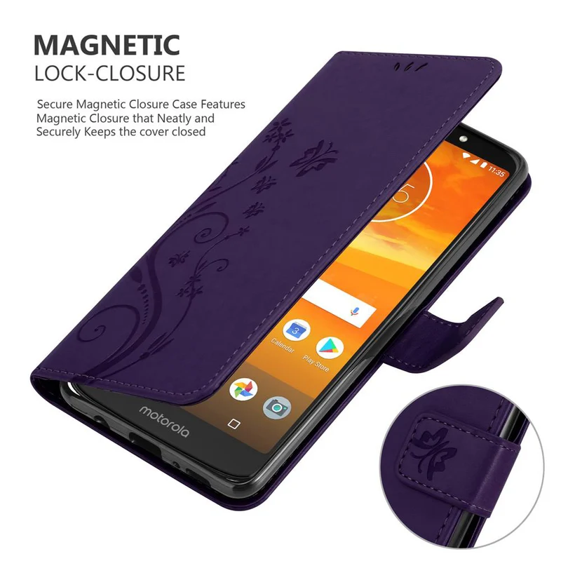 Cadorabo Hülle kompatibel mit Motorola MOTO E5 PLUS Schutzhülle im Blumen Design mit Magnetverschluss, Standfunktion und Kartenfächern
