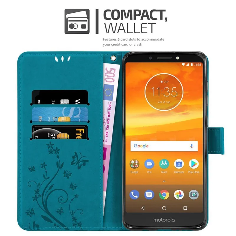 Cadorabo Hülle kompatibel mit Motorola MOTO E5 PLUS Schutzhülle im Blumen Design mit Magnetverschluss, Standfunktion und Kartenfächern