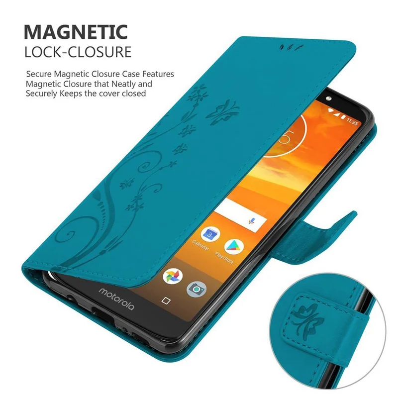 Cadorabo Hülle kompatibel mit Motorola MOTO E5 PLUS Schutzhülle im Blumen Design mit Magnetverschluss, Standfunktion und Kartenfächern
