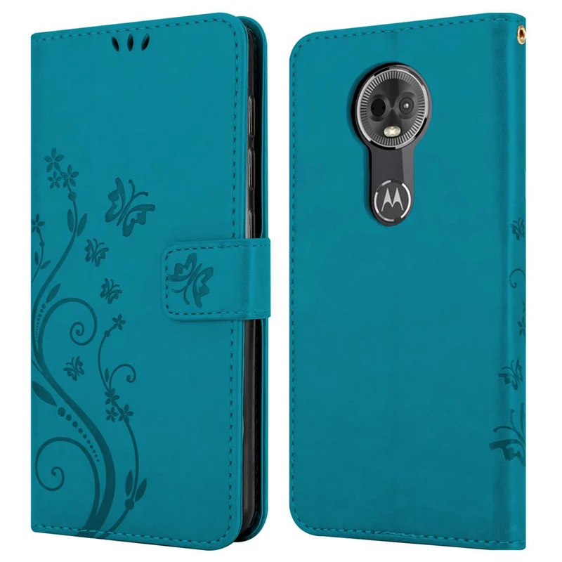 Cadorabo Hülle kompatibel mit Motorola MOTO E5 PLUS Schutzhülle im Blumen Design mit Magnetverschluss, Standfunktion und Kartenfächern