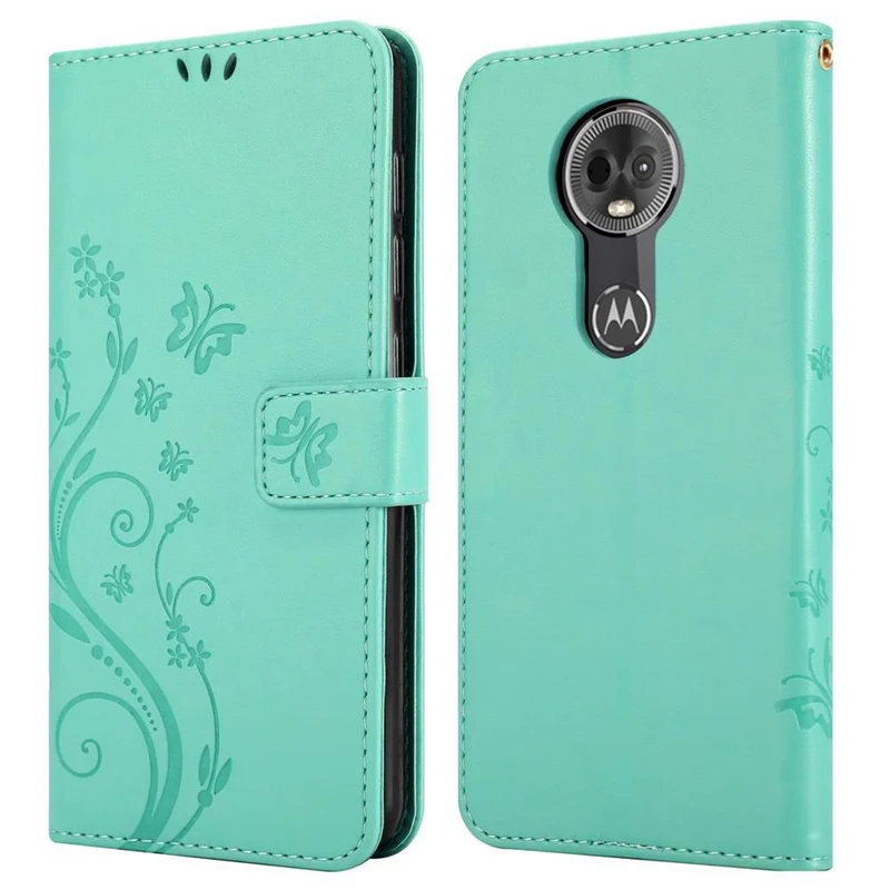 Cadorabo Hülle kompatibel mit Motorola MOTO E5 PLUS Schutzhülle im Blumen Design mit Magnetverschluss, Standfunktion und Kartenfächern