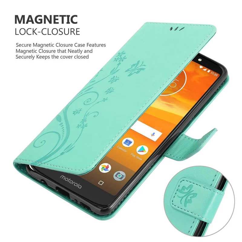 Cadorabo Hülle kompatibel mit Motorola MOTO E5 PLUS Schutzhülle im Blumen Design mit Magnetverschluss, Standfunktion und Kartenfächern