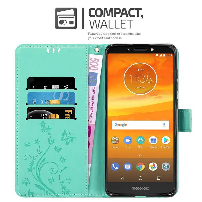 Cadorabo Hülle kompatibel mit Motorola MOTO E5 PLUS Schutzhülle im Blumen Design mit Magnetverschluss, Standfunktion und Kartenfächern