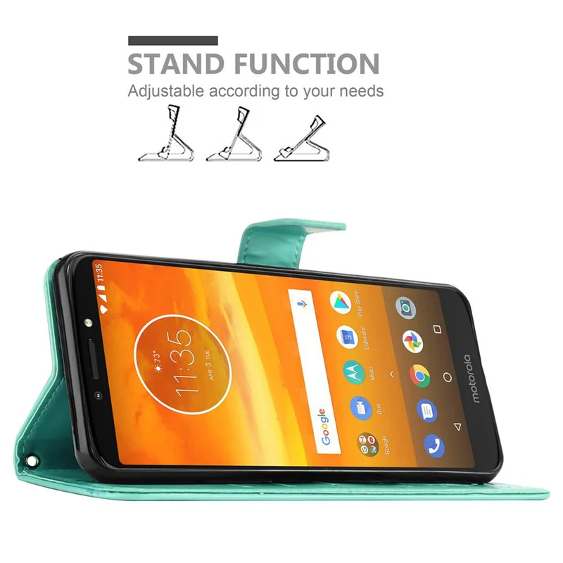 Cadorabo Hülle kompatibel mit Motorola MOTO E5 PLUS Schutzhülle im Blumen Design mit Magnetverschluss, Standfunktion und Kartenfächern