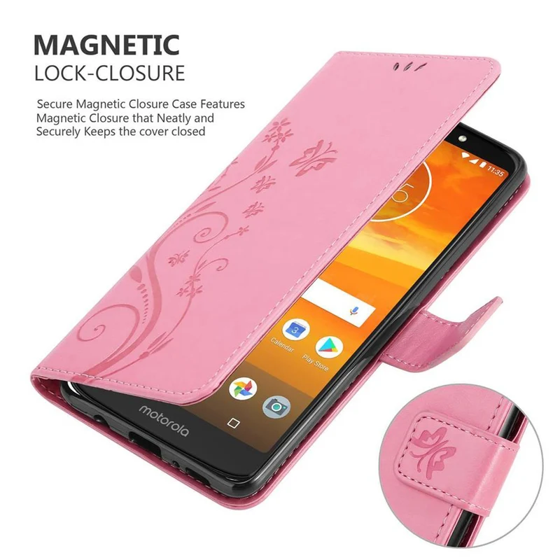 Cadorabo Hülle kompatibel mit Motorola MOTO E5 PLUS Schutzhülle im Blumen Design mit Magnetverschluss, Standfunktion und Kartenfächern