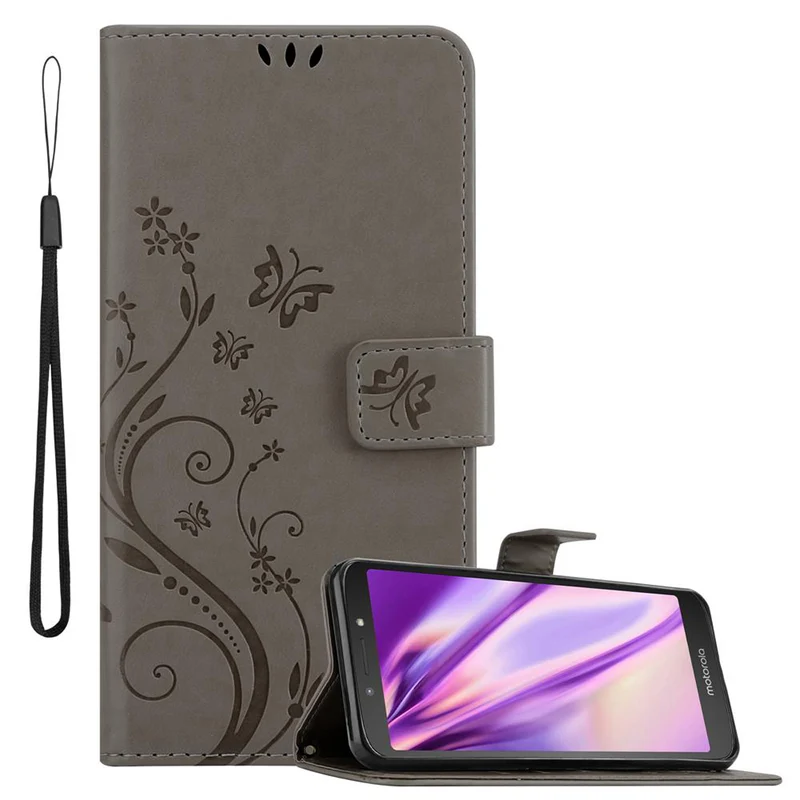 Cadorabo Hülle kompatibel mit Motorola MOTO E5 / G6 PLAY Schutzhülle im Blumen Design mit Magnetverschluss, Standfunktion und Kartenfächern