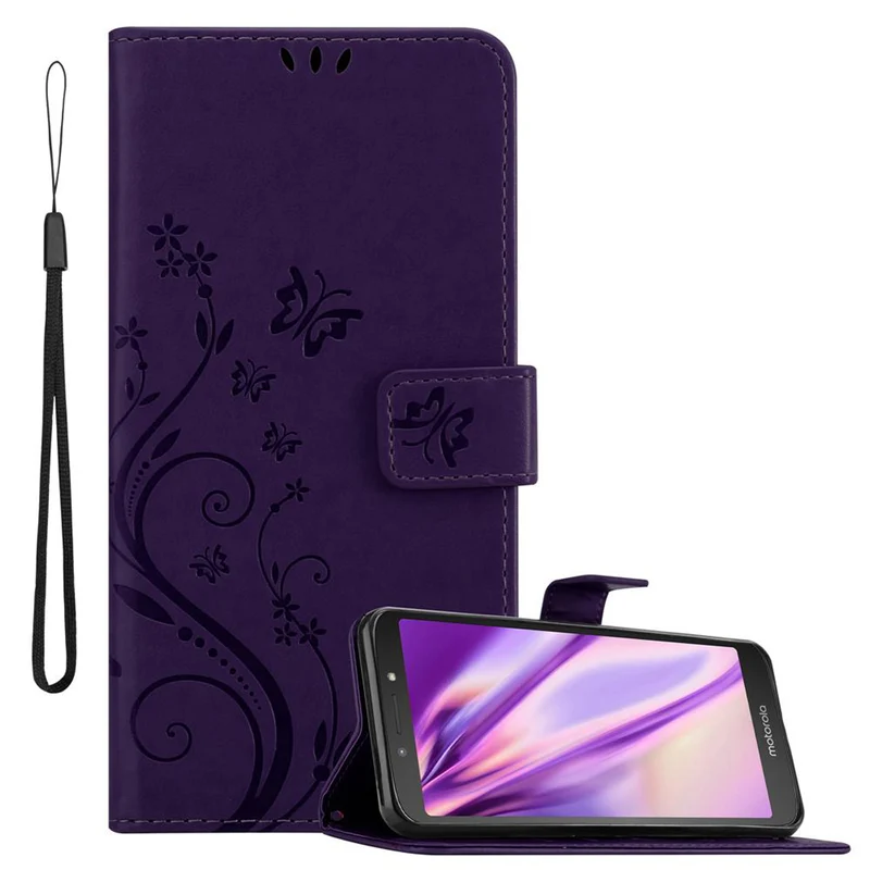Cadorabo Hülle kompatibel mit Motorola MOTO E5 / G6 PLAY Schutzhülle im Blumen Design mit Magnetverschluss, Standfunktion und Kartenfächern