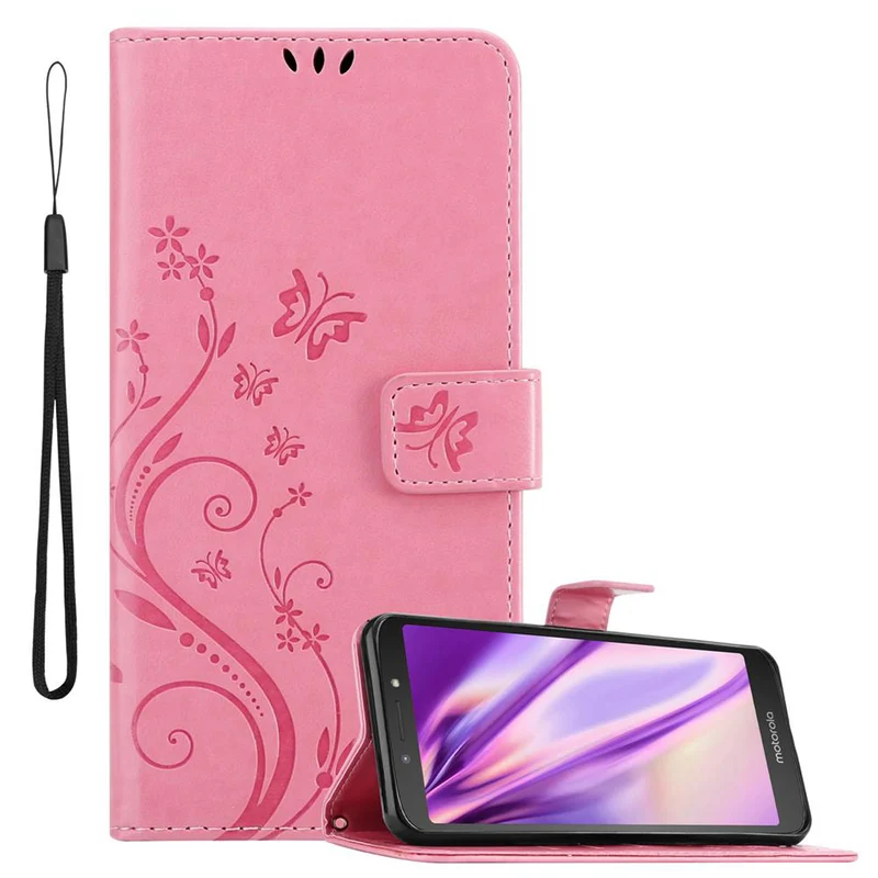 Cadorabo Hülle kompatibel mit Motorola MOTO E5 / G6 PLAY Schutzhülle im Blumen Design mit Magnetverschluss, Standfunktion und Kartenfächern