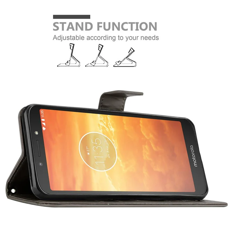 Cadorabo Hülle kompatibel mit Motorola MOTO E5 / G6 PLAY Schutzhülle im Blumen Design mit Magnetverschluss, Standfunktion und Kartenfächern