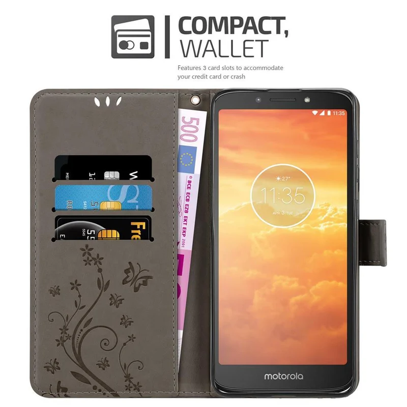 Cadorabo Hülle kompatibel mit Motorola MOTO E5 / G6 PLAY Schutzhülle im Blumen Design mit Magnetverschluss, Standfunktion und Kartenfächern