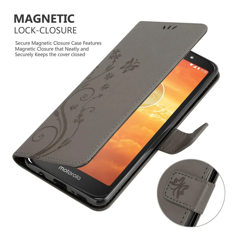 Cadorabo Hülle kompatibel mit Motorola MOTO E5 / G6 PLAY Schutzhülle im Blumen Design mit Magnetverschluss, Standfunktion und Kartenfächern