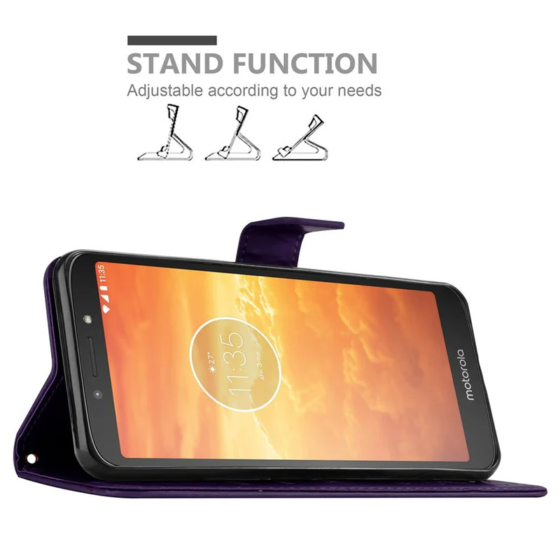 Cadorabo Hülle kompatibel mit Motorola MOTO E5 / G6 PLAY Schutzhülle im Blumen Design mit Magnetverschluss, Standfunktion und Kartenfächern