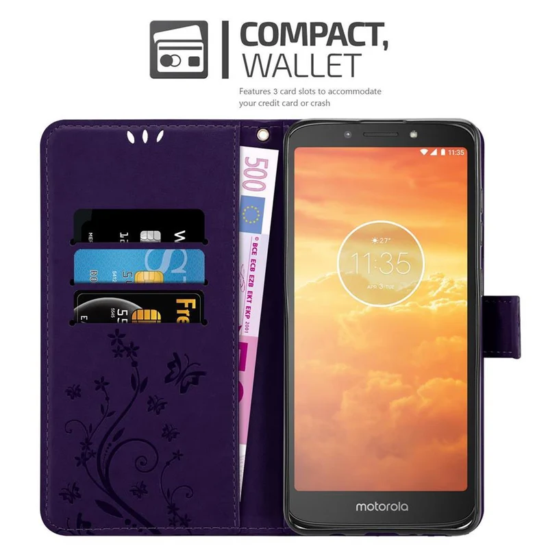 Cadorabo Hülle kompatibel mit Motorola MOTO E5 / G6 PLAY Schutzhülle im Blumen Design mit Magnetverschluss, Standfunktion und Kartenfächern