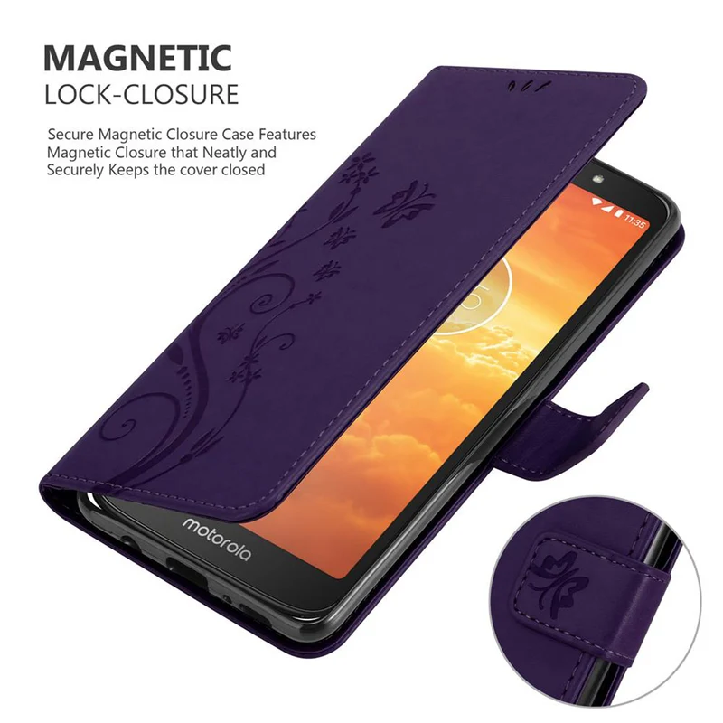 Cadorabo Hülle kompatibel mit Motorola MOTO E5 / G6 PLAY Schutzhülle im Blumen Design mit Magnetverschluss, Standfunktion und Kartenfächern