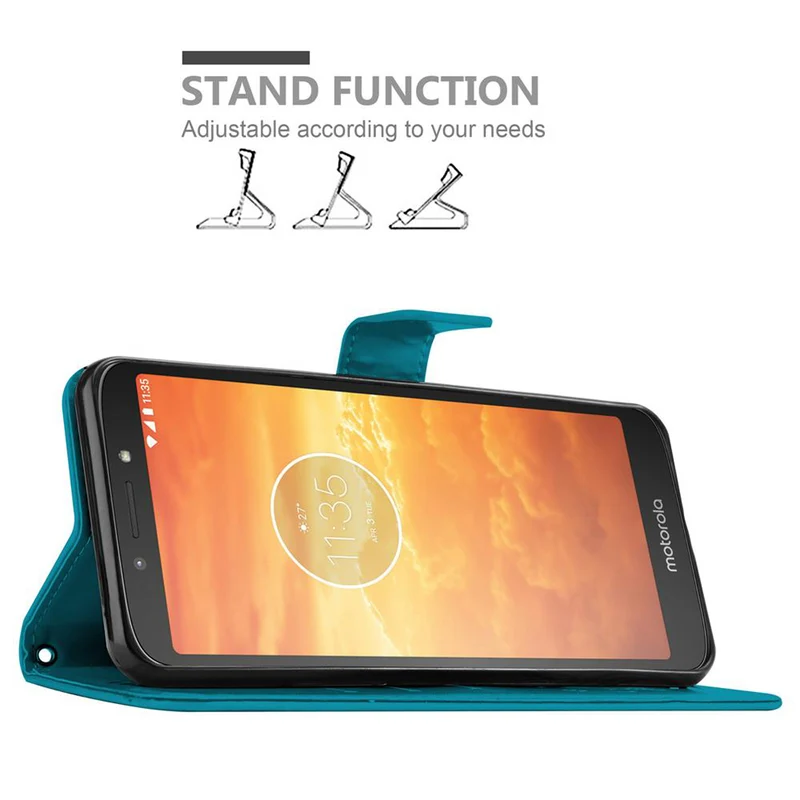 Cadorabo Hülle kompatibel mit Motorola MOTO E5 / G6 PLAY Schutzhülle im Blumen Design mit Magnetverschluss, Standfunktion und Kartenfächern
