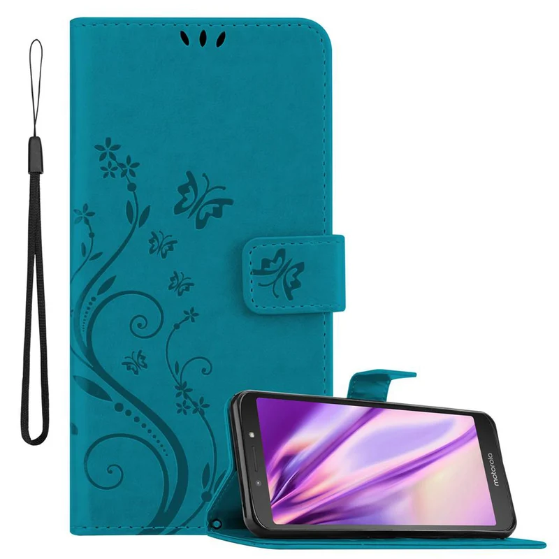 Cadorabo Hülle kompatibel mit Motorola MOTO E5 / G6 PLAY Schutzhülle im Blumen Design mit Magnetverschluss, Standfunktion und Kartenfächern