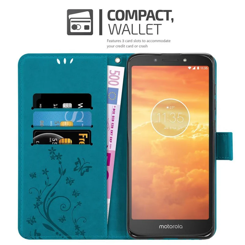 Cadorabo Hülle kompatibel mit Motorola MOTO E5 / G6 PLAY Schutzhülle im Blumen Design mit Magnetverschluss, Standfunktion und Kartenfächern