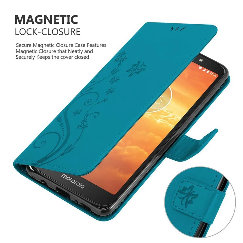 Cadorabo Hülle kompatibel mit Motorola MOTO E5 / G6 PLAY Schutzhülle im Blumen Design mit Magnetverschluss, Standfunktion und Kartenfächern