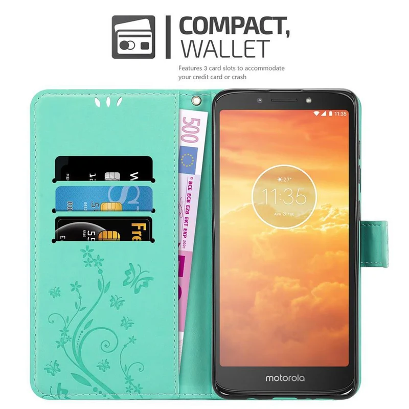 Cadorabo Hülle kompatibel mit Motorola MOTO E5 / G6 PLAY Schutzhülle im Blumen Design mit Magnetverschluss, Standfunktion und Kartenfächern