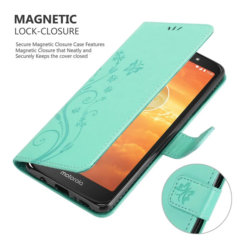 Cadorabo Hülle kompatibel mit Motorola MOTO E5 / G6 PLAY Schutzhülle im Blumen Design mit Magnetverschluss, Standfunktion und Kartenfächern
