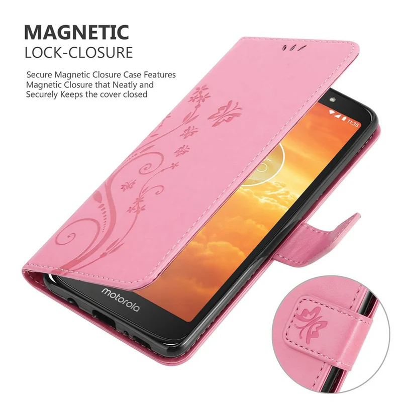 Cadorabo Hülle kompatibel mit Motorola MOTO E5 / G6 PLAY Schutzhülle im Blumen Design mit Magnetverschluss, Standfunktion und Kartenfächern