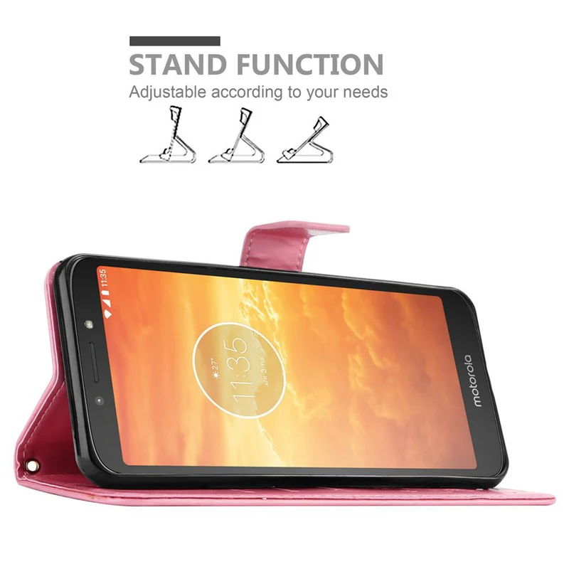 Cadorabo Hülle kompatibel mit Motorola MOTO E5 / G6 PLAY Schutzhülle im Blumen Design mit Magnetverschluss, Standfunktion und Kartenfächern