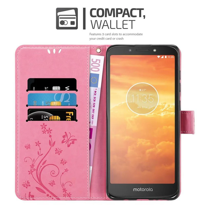 Cadorabo Hülle kompatibel mit Motorola MOTO E5 / G6 PLAY Schutzhülle im Blumen Design mit Magnetverschluss, Standfunktion und Kartenfächern