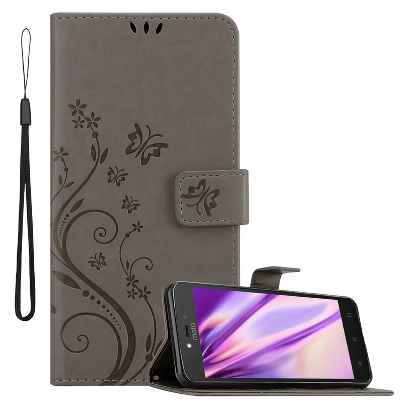 Cadorabo Hülle kompatibel mit Motorola MOTO C PLUS Schutzhülle im Blumen Design mit Magnetverschluss, Standfunktion und Kartenfächern