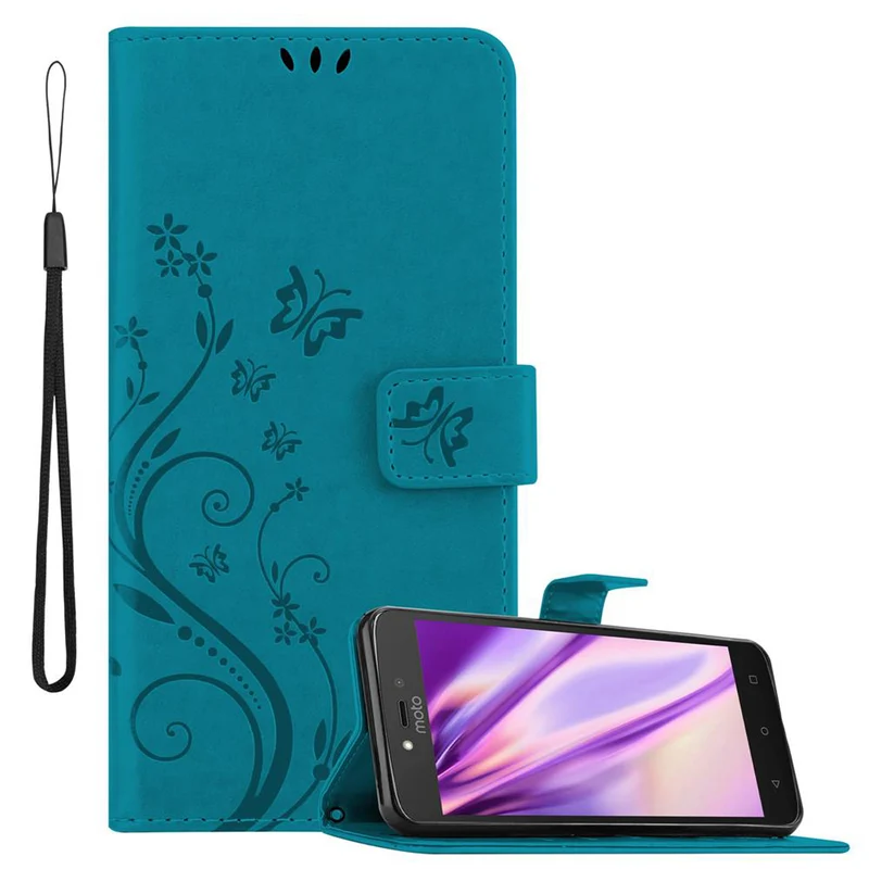 Cadorabo Hülle kompatibel mit Motorola MOTO C PLUS Schutzhülle im Blumen Design mit Magnetverschluss, Standfunktion und Kartenfächern