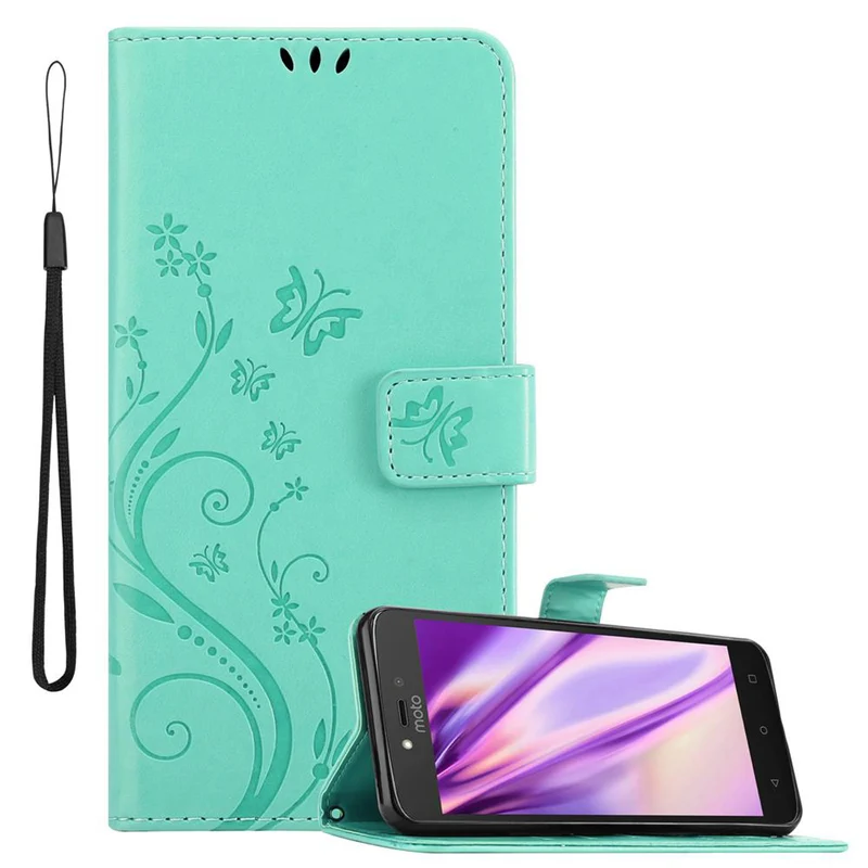 Cadorabo Hülle kompatibel mit Motorola MOTO C PLUS Schutzhülle im Blumen Design mit Magnetverschluss, Standfunktion und Kartenfächern