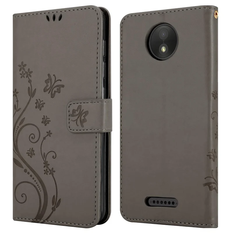 Cadorabo Hülle kompatibel mit Motorola MOTO C PLUS Schutzhülle im Blumen Design mit Magnetverschluss, Standfunktion und Kartenfächern