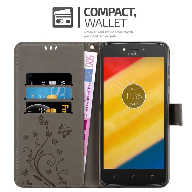 Cadorabo Hülle kompatibel mit Motorola MOTO C PLUS Schutzhülle im Blumen Design mit Magnetverschluss, Standfunktion und Kartenfächern