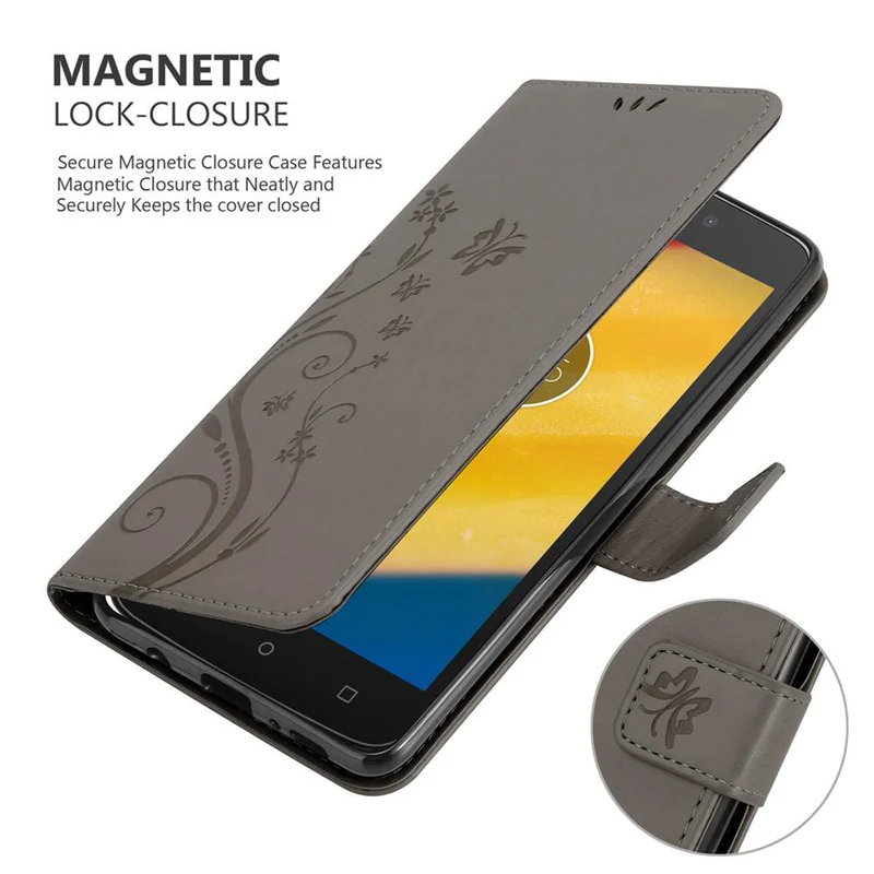 Cadorabo Hülle kompatibel mit Motorola MOTO C PLUS Schutzhülle im Blumen Design mit Magnetverschluss, Standfunktion und Kartenfächern
