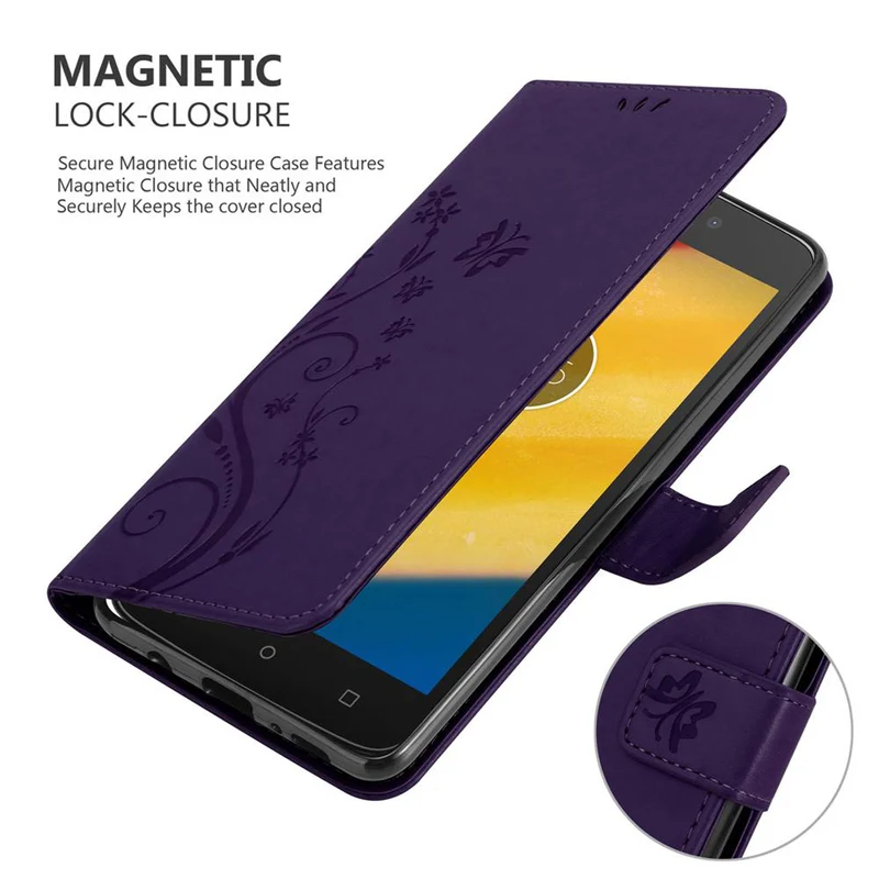 Cadorabo Hülle kompatibel mit Motorola MOTO C PLUS Schutzhülle im Blumen Design mit Magnetverschluss, Standfunktion und Kartenfächern