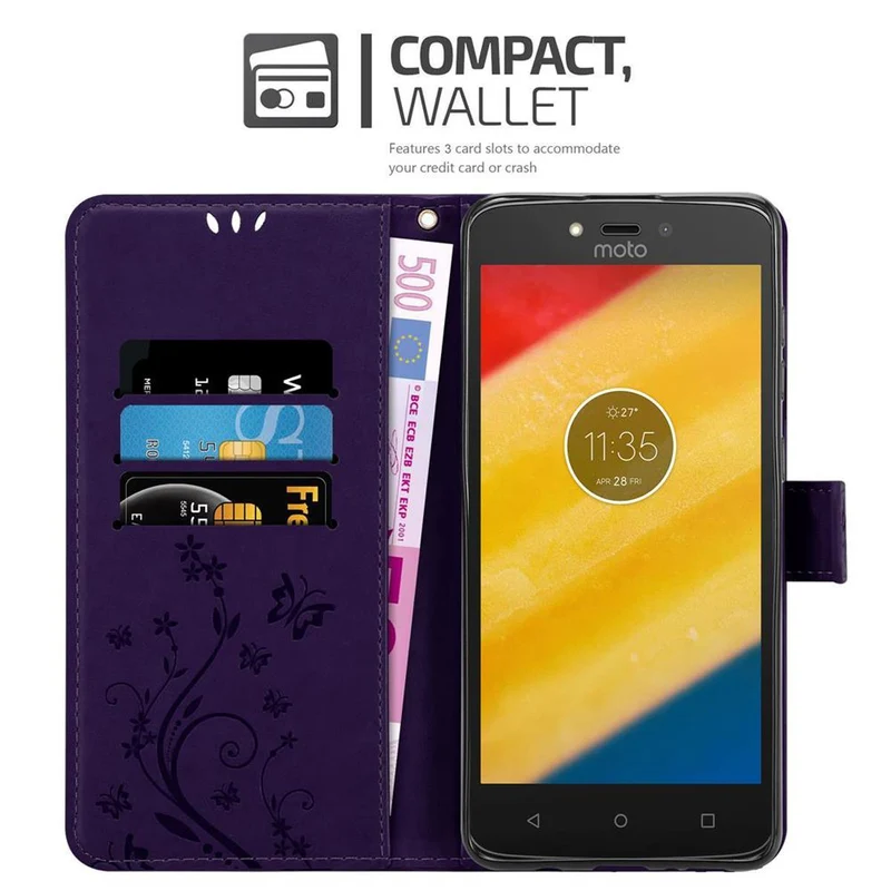 Cadorabo Hülle kompatibel mit Motorola MOTO C PLUS Schutzhülle im Blumen Design mit Magnetverschluss, Standfunktion und Kartenfächern