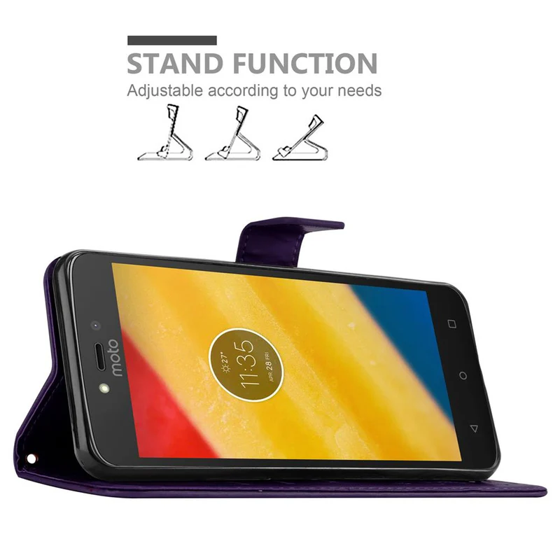 Cadorabo Hülle kompatibel mit Motorola MOTO C PLUS Schutzhülle im Blumen Design mit Magnetverschluss, Standfunktion und Kartenfächern