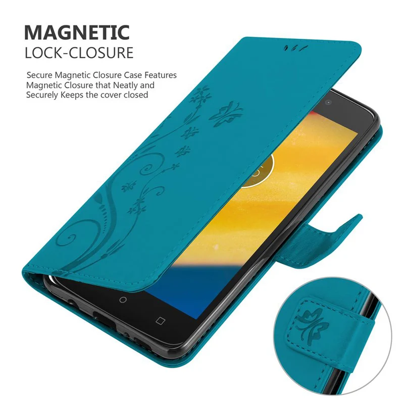 Cadorabo Hülle kompatibel mit Motorola MOTO C PLUS Schutzhülle im Blumen Design mit Magnetverschluss, Standfunktion und Kartenfächern
