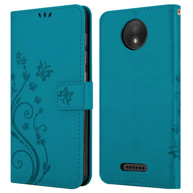 Cadorabo Hülle kompatibel mit Motorola MOTO C PLUS Schutzhülle im Blumen Design mit Magnetverschluss, Standfunktion und Kartenfächern