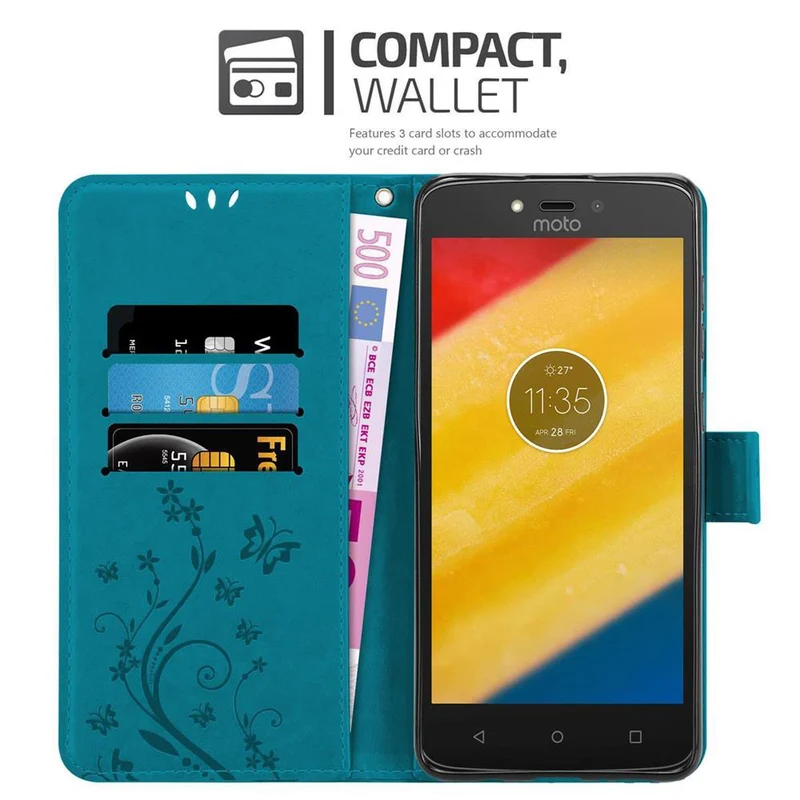 Cadorabo Hülle kompatibel mit Motorola MOTO C PLUS Schutzhülle im Blumen Design mit Magnetverschluss, Standfunktion und Kartenfächern