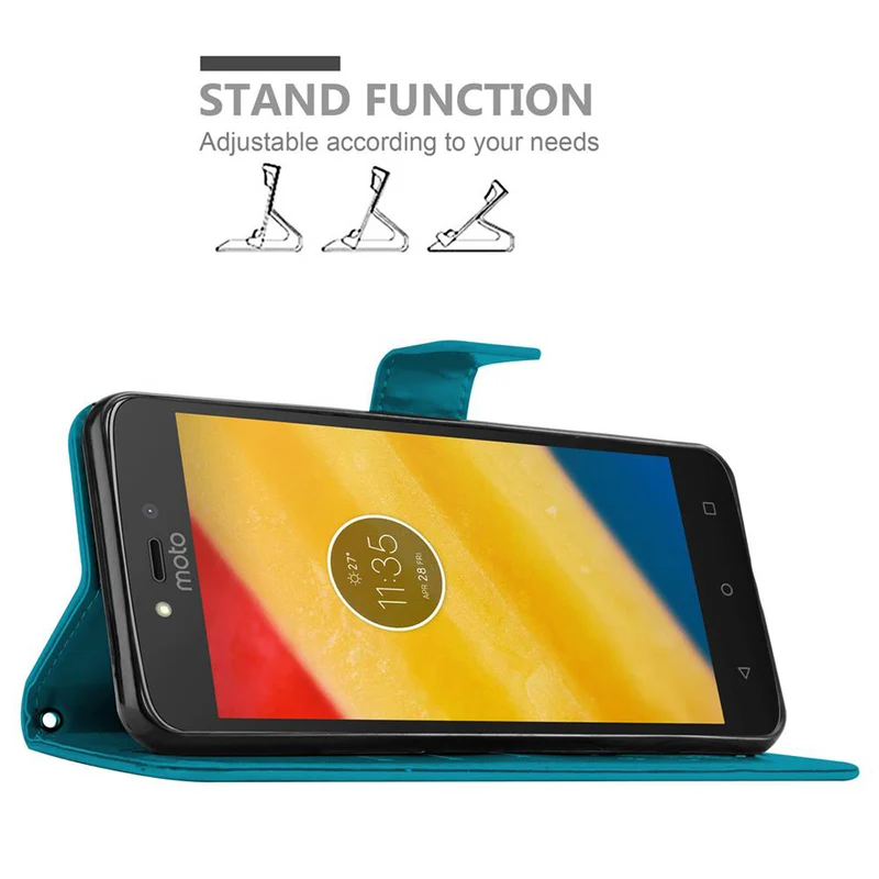 Cadorabo Hülle kompatibel mit Motorola MOTO C PLUS Schutzhülle im Blumen Design mit Magnetverschluss, Standfunktion und Kartenfächern