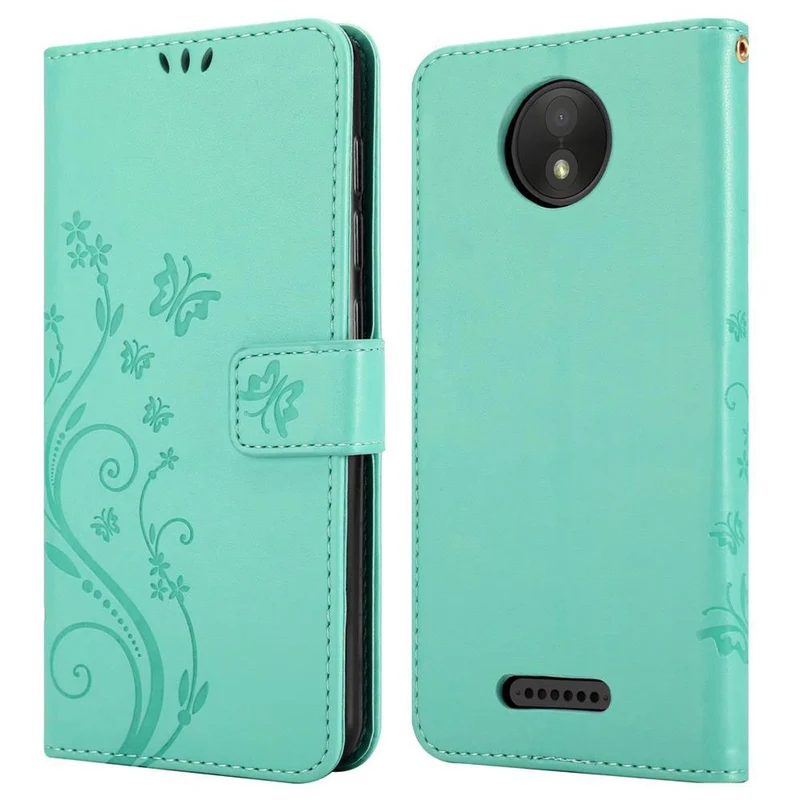 Cadorabo Hülle kompatibel mit Motorola MOTO C PLUS Schutzhülle im Blumen Design mit Magnetverschluss, Standfunktion und Kartenfächern