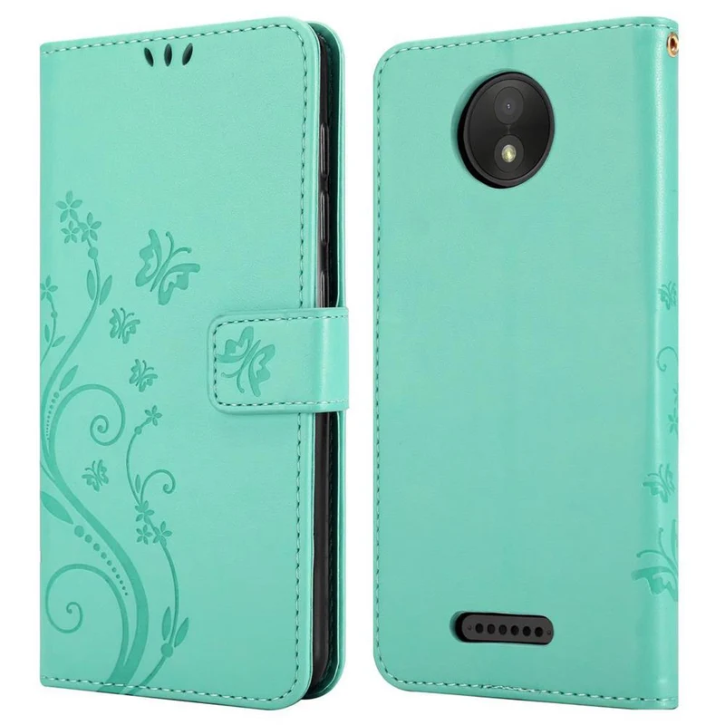 Cadorabo Hülle kompatibel mit Motorola MOTO C PLUS Schutzhülle im Blumen Design mit Magnetverschluss, Standfunktion und Kartenfächern