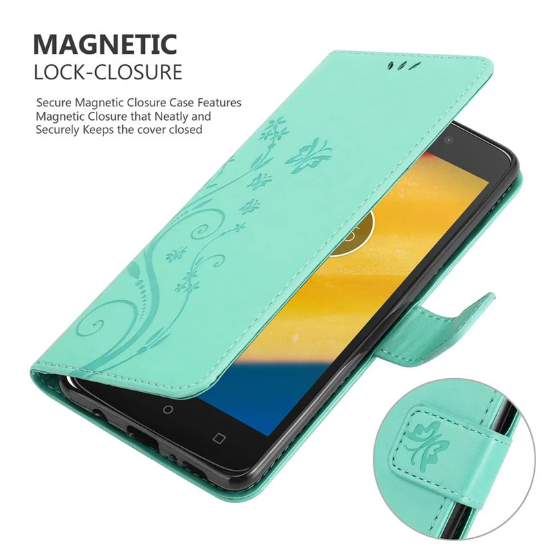 Cadorabo Hülle kompatibel mit Motorola MOTO C PLUS Schutzhülle im Blumen Design mit Magnetverschluss, Standfunktion und Kartenfächern