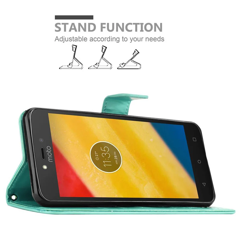 Cadorabo Hülle kompatibel mit Motorola MOTO C PLUS Schutzhülle im Blumen Design mit Magnetverschluss, Standfunktion und Kartenfächern