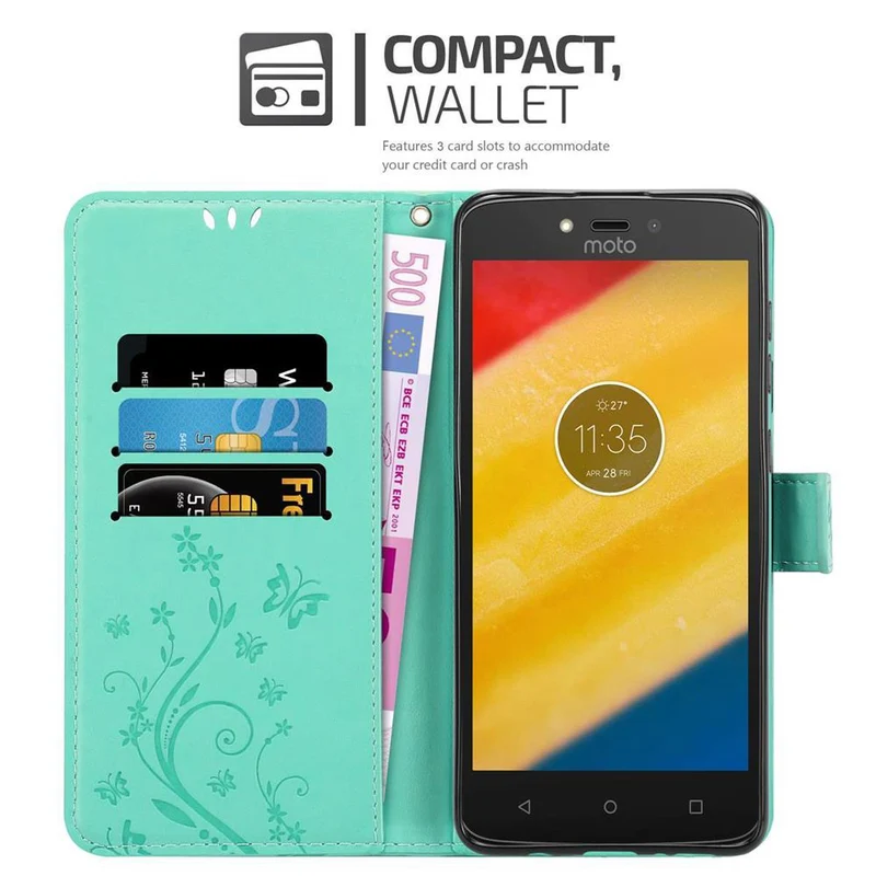 Cadorabo Hülle kompatibel mit Motorola MOTO C PLUS Schutzhülle im Blumen Design mit Magnetverschluss, Standfunktion und Kartenfächern